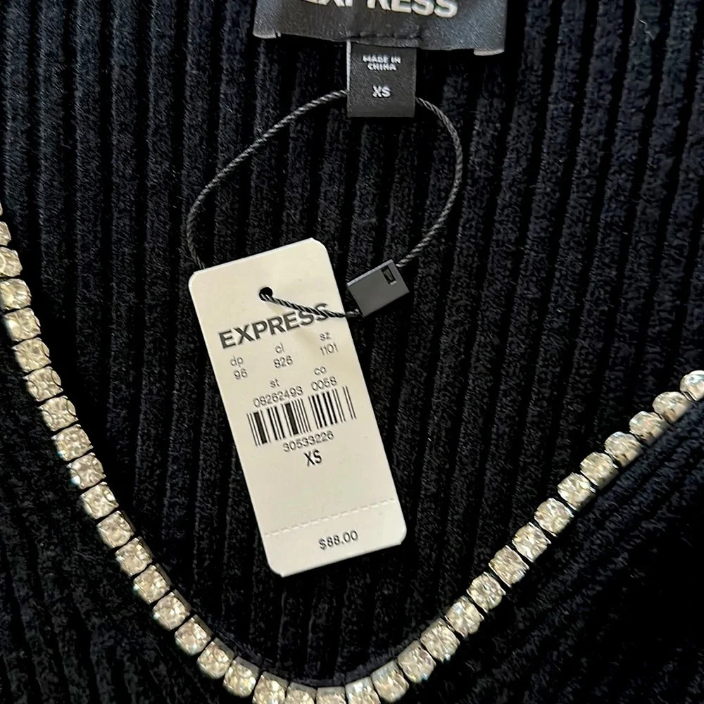 NWT Express Embellished V-Neck Puff Sleeve Sweater